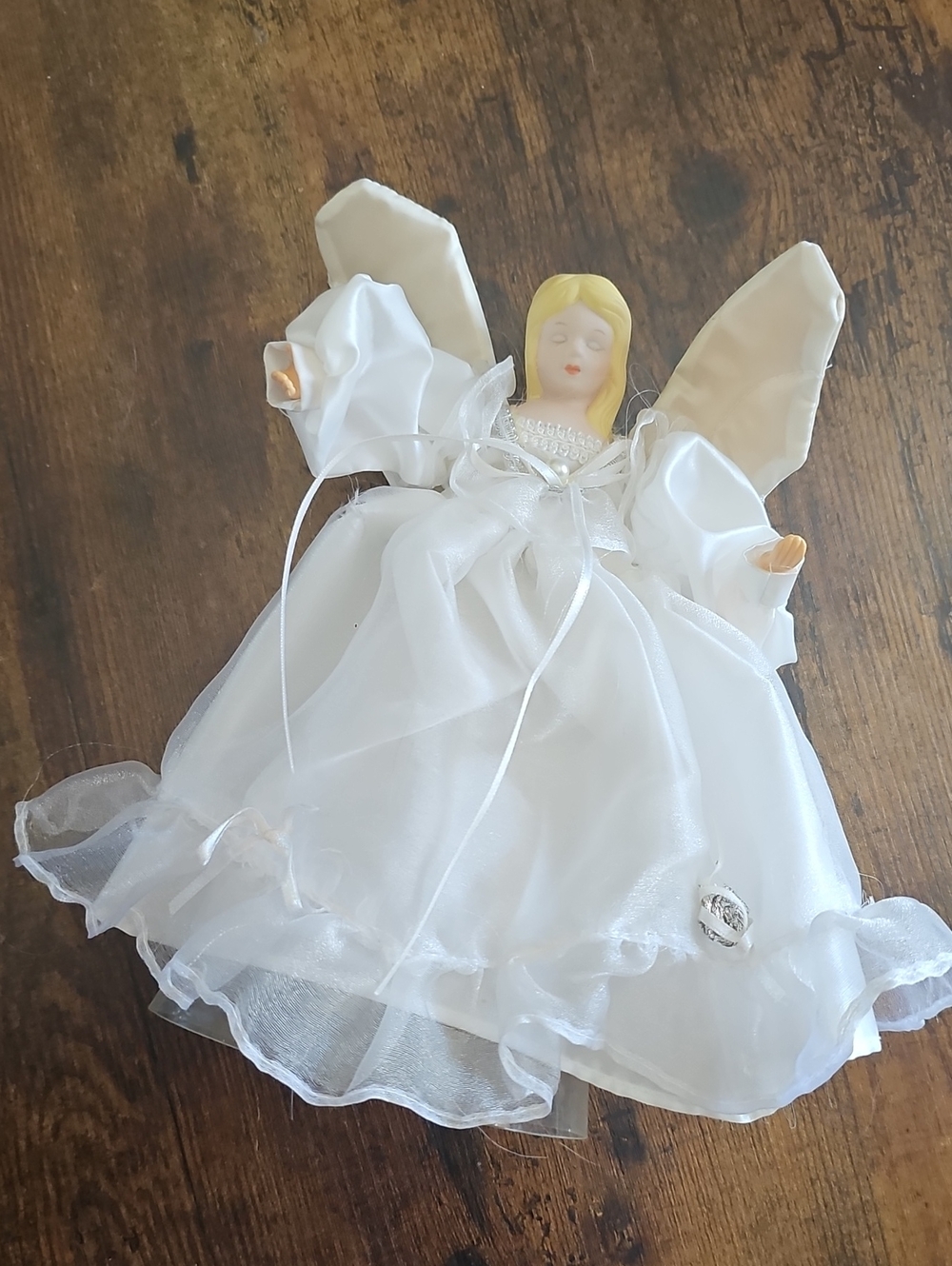 Vintage Holiday Christmas Xmas Angel Tree Topper Porcelian Head Classic 80s 70s